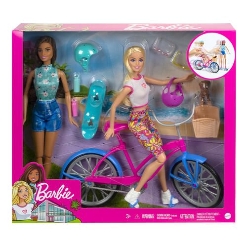 Barbie  Lutka set sa biciklom I skejtom slika 2