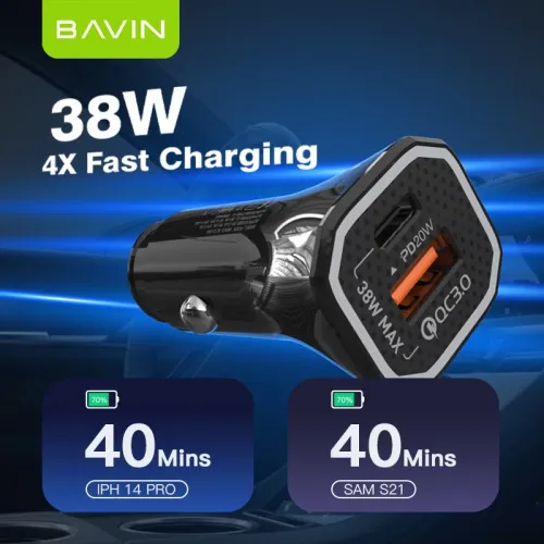 Bavin Auto punjač 20W PD QC3,0 USB&Type C bela slika 6