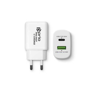 Prio Fast Charge zidni punjač 25W PD PPS (USB C)+QC 3.0 (USB A) bijeli