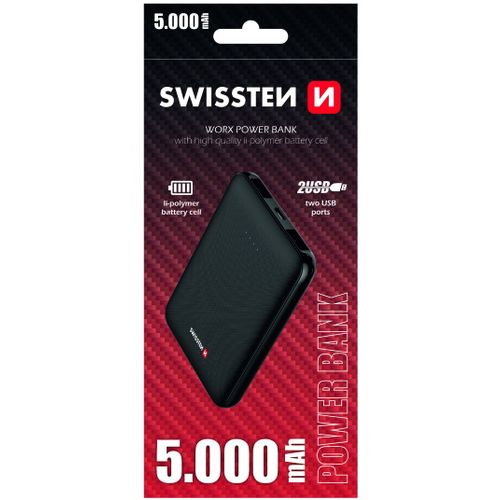 Dodatna baterija - Power Bank SWISSTEN WORKS 5000mAh, 2*USB, crni EOL slika 1