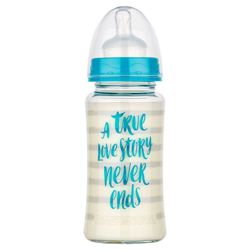 BABY NOVA Staklena flašica za bebu 0m+ 230ml, Plava slika 1