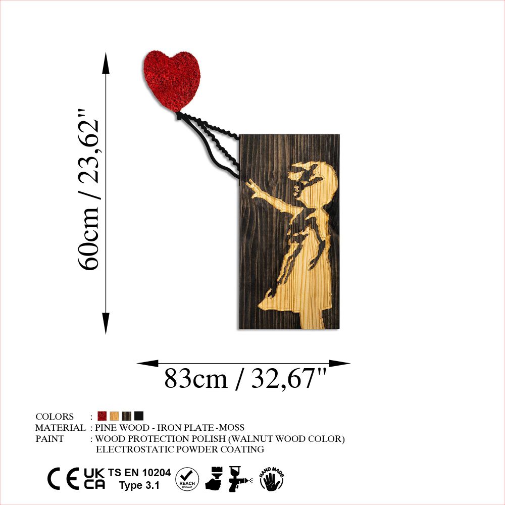 Dekorativni Drveni Zidni Ukras 'Banksy - 15-1' u Boji Oraha sa Crvenim Detaljima slika 9