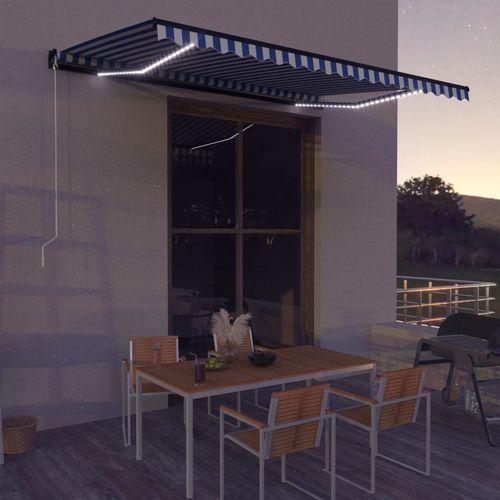 Tenda na ručno uvlačenje s LED svjetlom 450x300 cm plavo-bijela slika 24