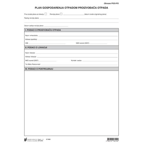 I-816 PLAN GOSPODARENJA OTPADOM PROIZVOĐAČA OTPADA (Obrazac PGO_PO) (Dodatak XIV) Arak, 21 x 29,7 cm slika 1