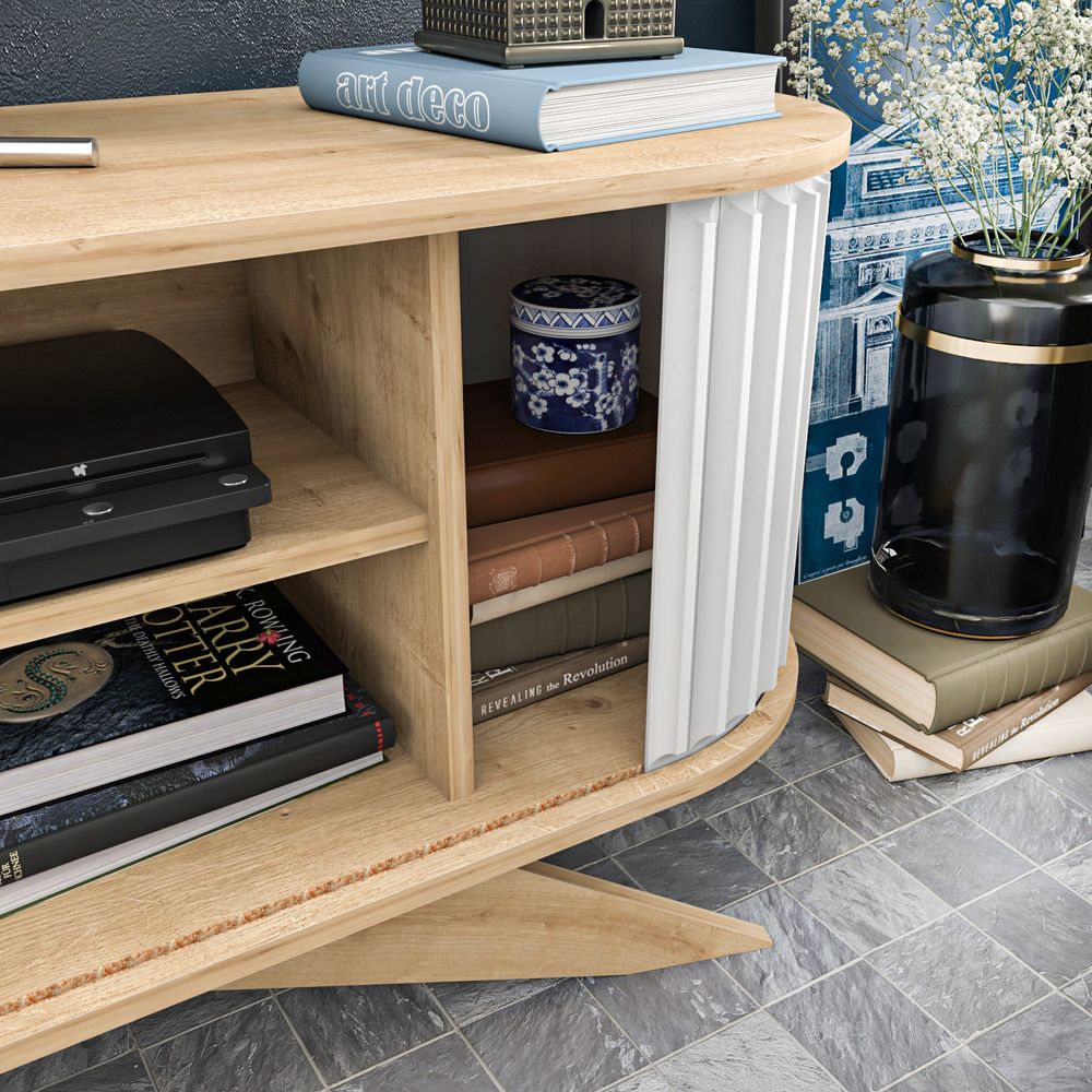 TV Stalak Stor - Sapphire, Bijeli sa Bijelim Safirom slika 5