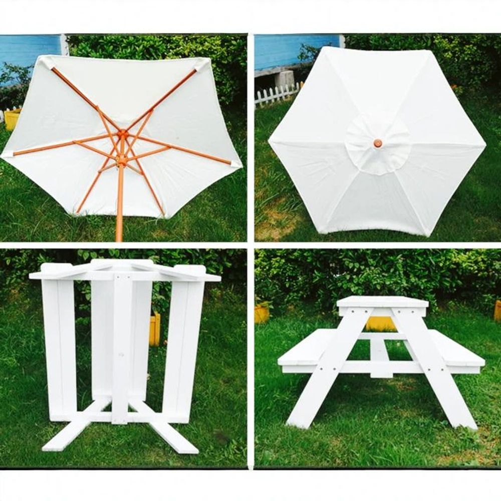 Kinder Home Drveni mini piknik sto sa klupama i suncobranom slika 6
