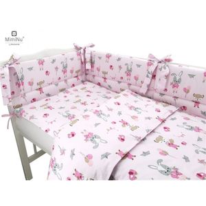 MimiNu posteljina set 5 elem. Bunny and Fox Pink (za krevetić 120x60 cm)