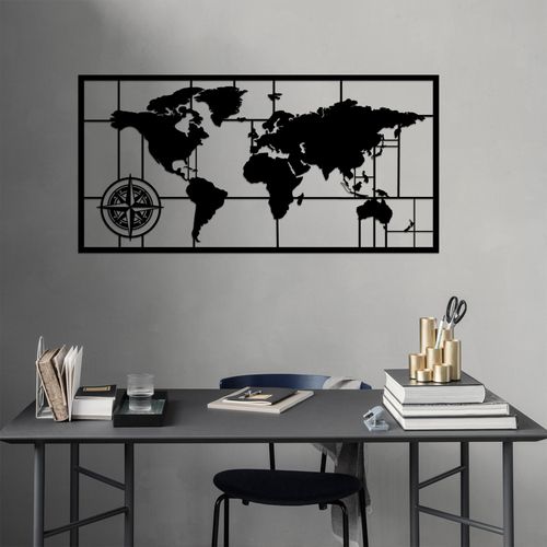 Wallity Metalna zidna dekoracija, World Map Metal Decor 7 - Black slika 2