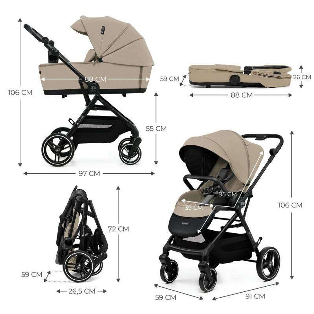 Kinderkraft Kolica za bebe Yoxi Set 2U1, Sand Beige slika 6