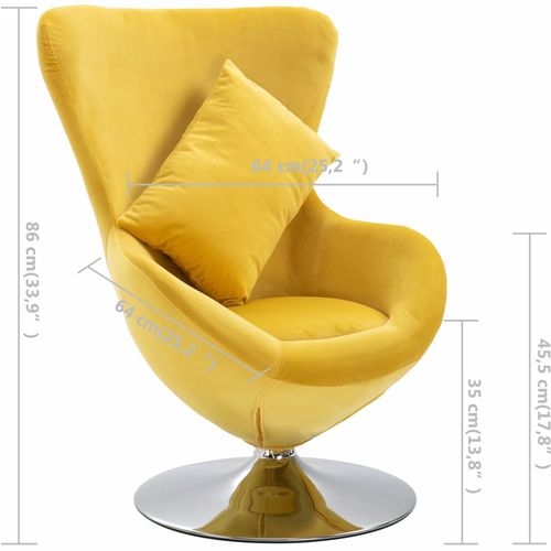 Okretna jajolika stolica s jastukom žuta baršunasta slika 16