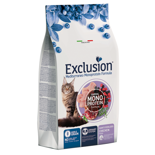 Exclusion Mediterraneo Monoprotein Formula, Giant Sterilised, potpuna hrana za odrasle sterilizirane mačke, piletina, 300 g slika 1