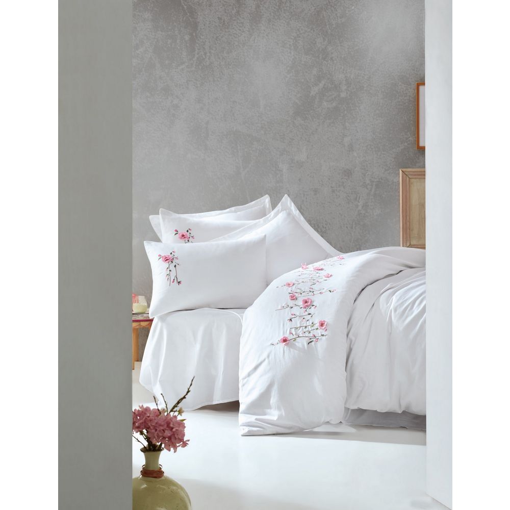 Satin set za pokrivač Perla u bijeloj i ružičastoj boji slika 1