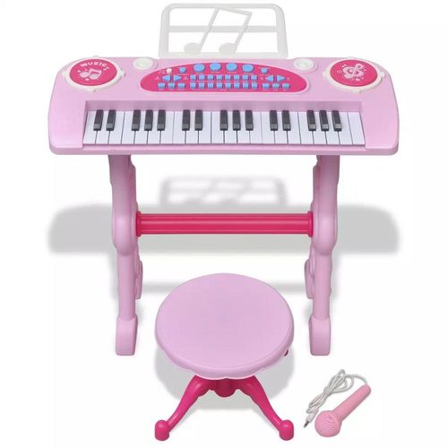 Ružičasta dječja klavijatura s 37 tipki, stolcem i mikrofonom slika 7