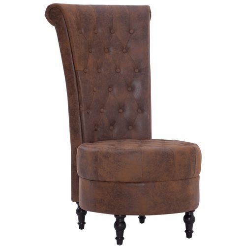 Stolica s visokim naslonom od umjetne brušene kože smeđa slika 15