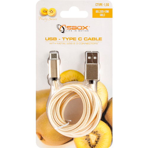 SBOX kabel  USB->TYPE C M/M 1,5M Fruity zlatni slika 4