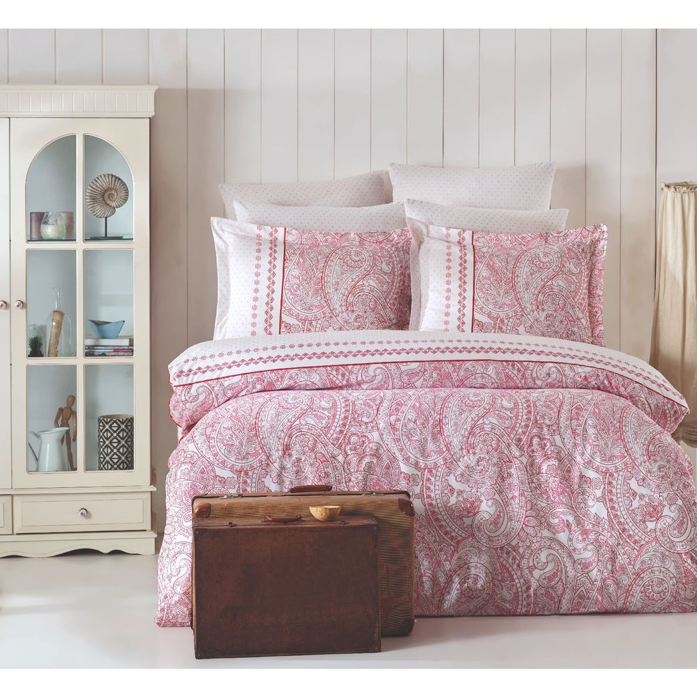 Ranforce King Posteljina Set (FR) Paisley - Roza i Bijela slika 1