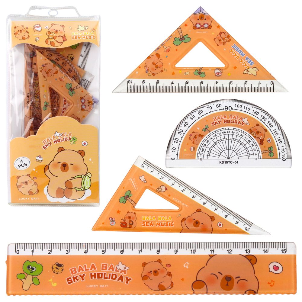 Set geometrijskih alata, ravnalo i kutomjer, 4 komada slika 1