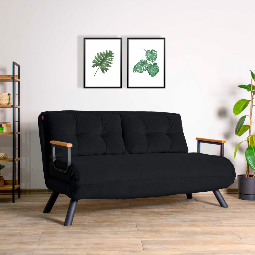 Sando 2-Seater - Crni dvosjed koji se pretvara u krevet slika 1