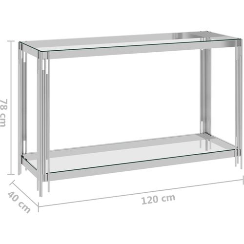 Bočni stolić srebrni 120 x 40 x 78 cm nehrđajući čelik i staklo slika 8