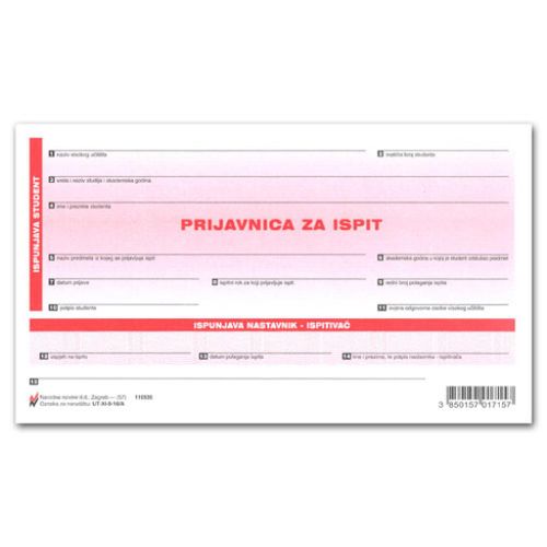 XI-9-16/A PRIJAVNICA ZA POLAGANJE ISPITA; List, 17 x 9,8 cm slika 1