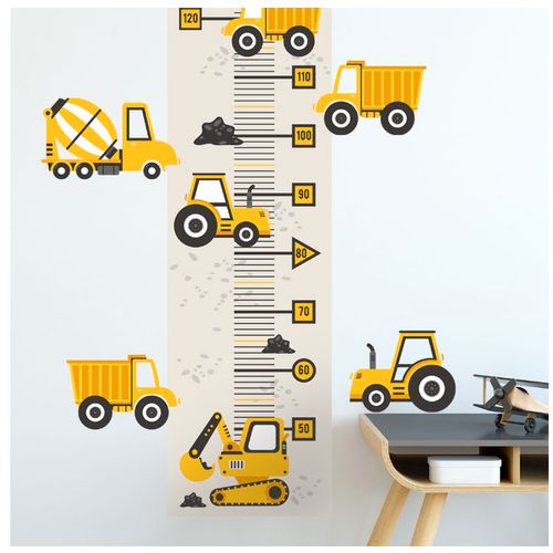 Pastelowe naljepnica za mjerenje visine djece građevinska vozila žuta slika 4