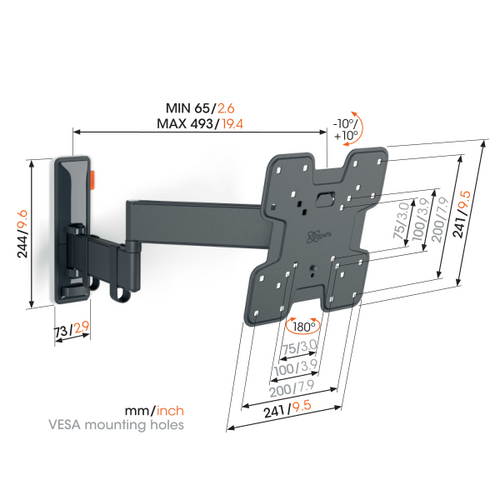 Vogels TVM3243, zidni nosač za ekrane od 19"-43", nagib do 20° pomak 180°, 15kg slika 3