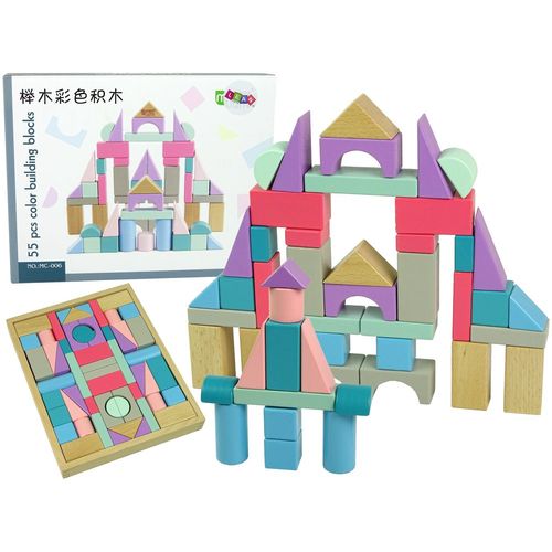 Montessori drveni set s blokovima pastelnih boja, 55 kom. slika 1