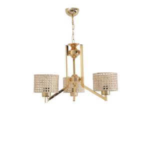 Ruby 3 Lü Gold Rattan Abajurlu Avize Gold Chandelier