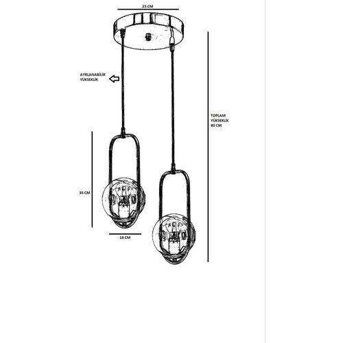 Ahu 2 Li Tepsili Füme Camlı Siyah Sarkıt Black Chandelier slika 4