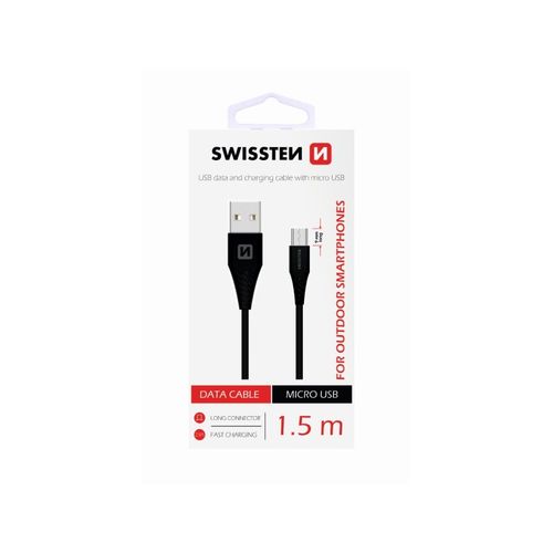 SWISSTEN kabel USB/microUSB, 1.5m, produženi microUSB priključak 9mm, crni slika 1