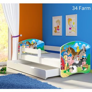 Dječji krevet ACMA s motivom, bočna bijela + ladica 140x70 cm - 34 Farm