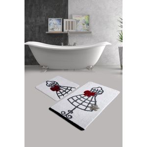 Elbise - White Multicolor Acrylic Bathmat Set (2 Pieces)