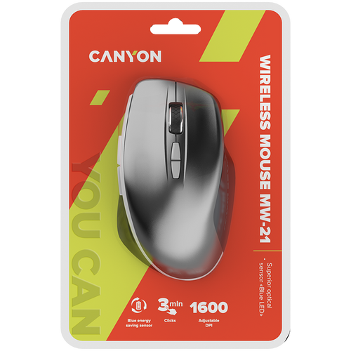 CANYON Canyon 2.4 GHz Wireless mouse,with 7 buttons, DPI 800/1200/1600, Battery:AAA*2pcs,Dark gray72*117*41mm 0.075kg slika 5