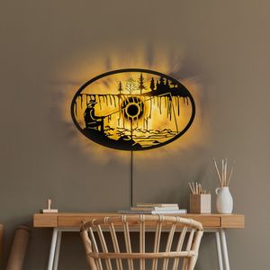 Man Fishing Black Wall Lamp