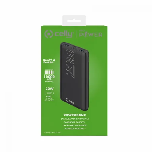 Celly power bank 10000 mAh 20W + kabl Type-A na Type-C crna slika 3