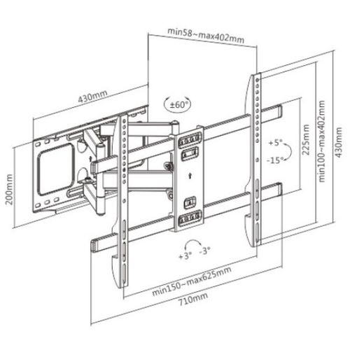 WM-80ST-02 Gembird TV nosac okretanje/tilt 37-80 VESA max.60x40cm, max 60kg, drzac slika 3