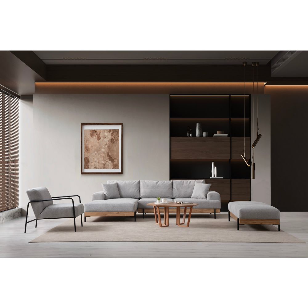 Eti Oak Left - Sivi Ugaoni Sofa slika 5