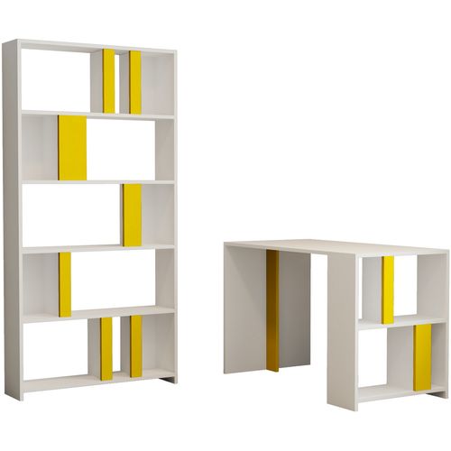 Woody Fashion Studijski stol i policu za knjige, Lima - White, Yellow slika 2