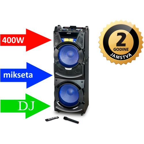 AKAI karaoke 400W, DJ mikseta, EQ, FM, dual ulazi, daljinski, bež mikrof DJ-S5H (AMBALAŽA OŠTEĆENA) slika 1