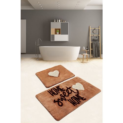 Home Sweet Home - Brown Brown Acrylic Bathmat Set (2 Pieces) slika 1