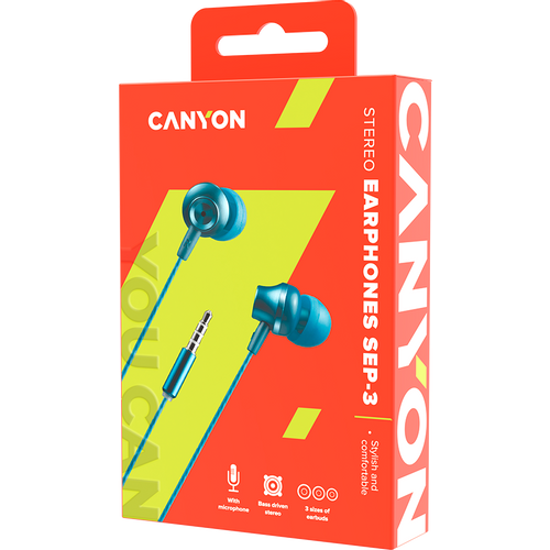 CANYON Stereo earphones with microphone, metallic shell, 1.2M, blue-green slika 3