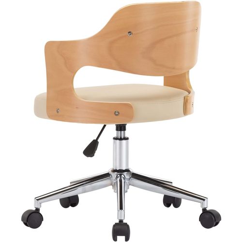 Okretna uredska stolica od savijenog drva i umjetne kože krem slika 14