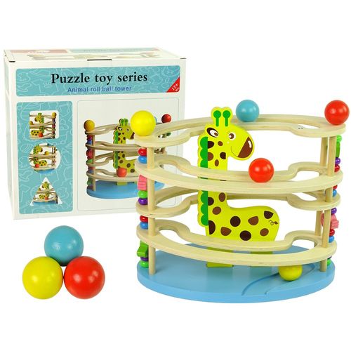 Montessori drvene kuglice na toboganu sa žirafom slika 1