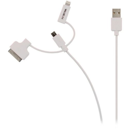 VLMP39410W1.00 Nedis 3 u 1 Sync and Charge Cable USB-A Male - Micro B Male 1.00 m White + 30-Pin Doc slika 1