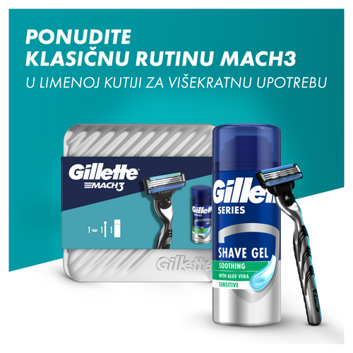 Gillette Mach 3 brijač + Series Gel 75ml sa metalnom kutijom slika 3