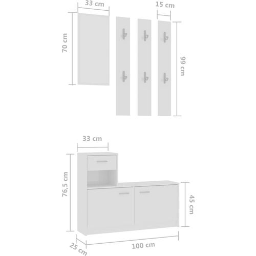 Set za hodnik visoki sjaj bijeli 100 x 25 x 76,5 cm od iverice slika 40