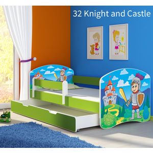 Dječji krevet ACMA s motivom, bočna zelena + ladica 180x80 cm 32-knight
