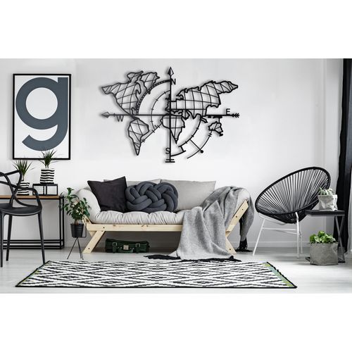 World Map Compass - Black Black Decorative Metal Wall Accessory slika 8