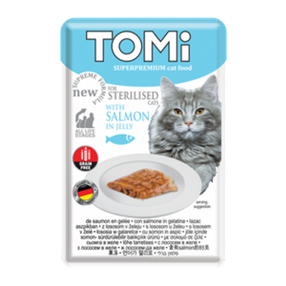 TOMi hrana za sterilne mačke Losos u želeu 85g  slika 1