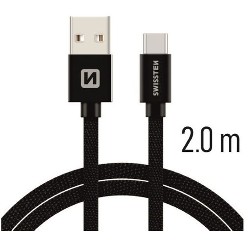 SWISSTEN kabel USB/USB-C, platneni, 3A, 2m, crni slika 1